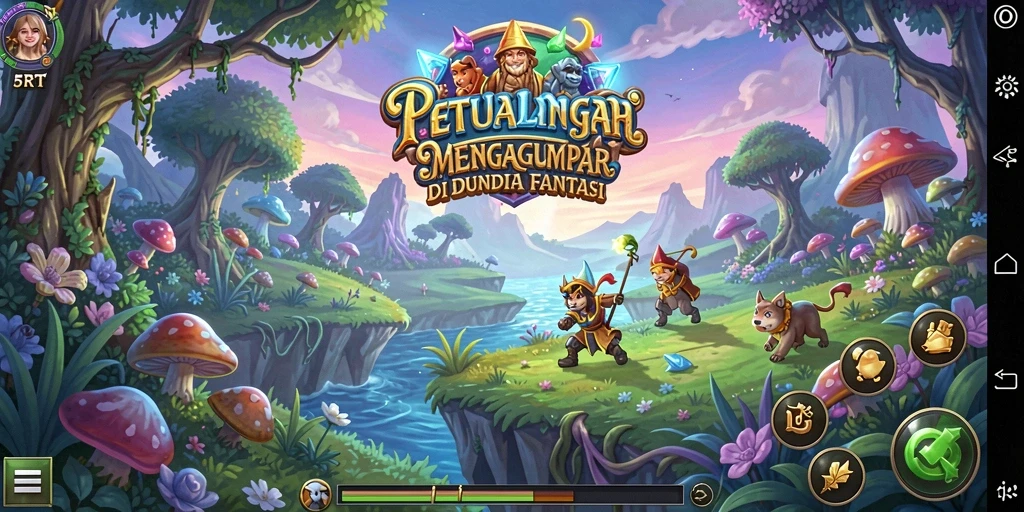 Tampilan gameplay 5RT menampilkan karakter petualang menjelajahi dunia fantasi yang kaya.