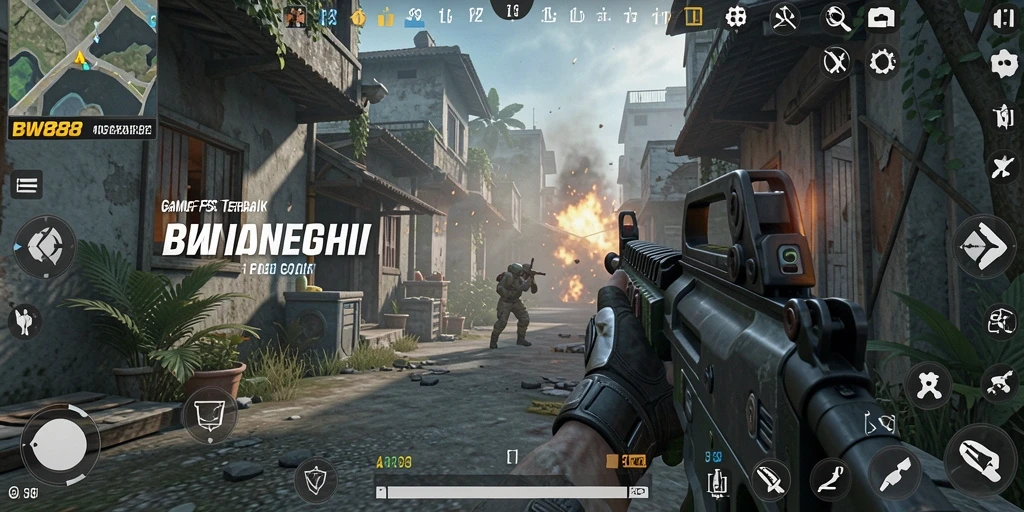 Tampilan gameplay BW888 menampilkan pertempuran seru dalam aksi FPS.