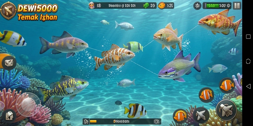 Tampilan gameplay Tembak Ikan yang menarik dan penuh warna.