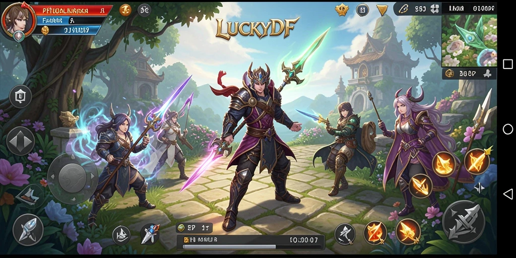 Tangkapan layar menampilkan aksi pertempuran intens dalam gameplay RPG LUCKYDF.