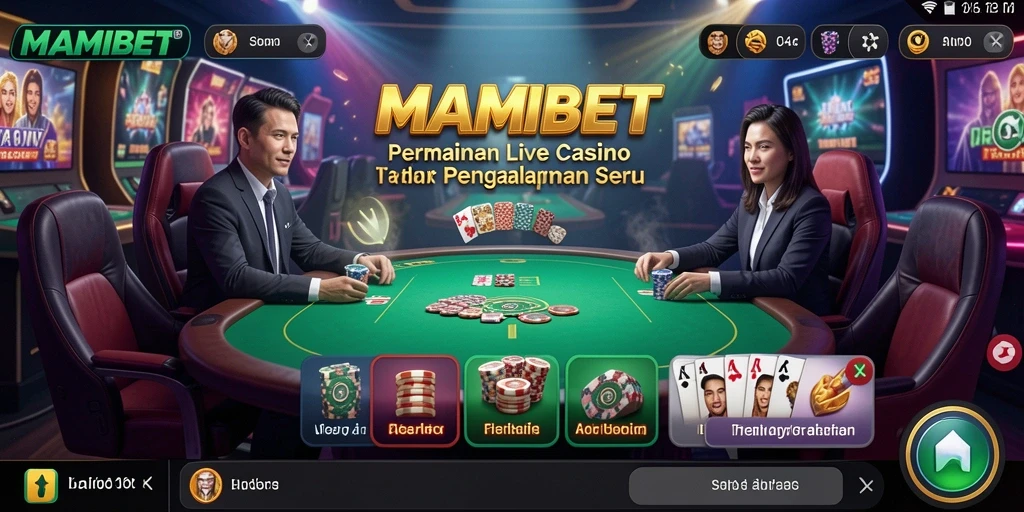 Screenshot gameplay MAMIBET yang menampilkan dealer langsung dan permainan menarik.