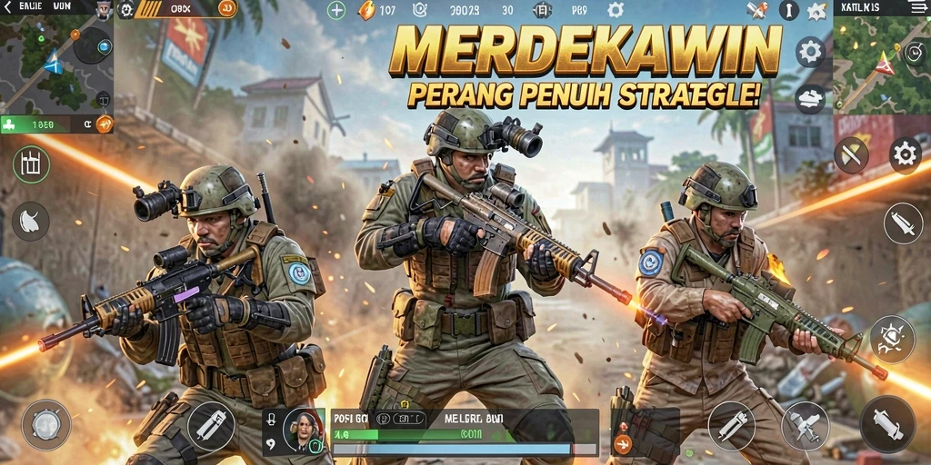Gameplay seru di MERDEKAWIN dengan pertarungan intens Battle Royale.