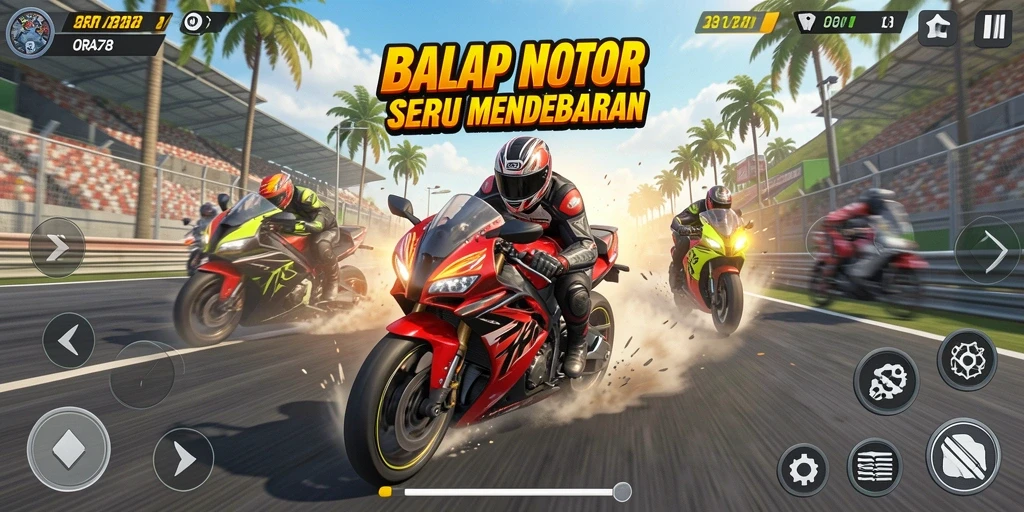 Tampilan balap motor yang mendebarkan dalam ORA78.