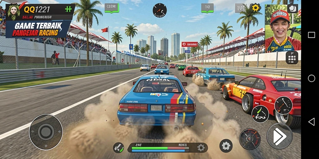Tangkapan layar dari gameplay balap yang seru dalam QQ1221.