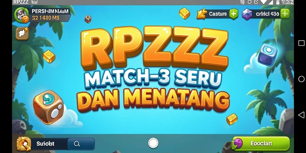 Tampilan menarik dari gameplay Match-3 RPZZZ yang menantang.