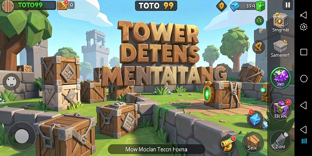Tangkapan layar TOTO99 menampilkan pertarungan menara Tower Defense yang seru.
