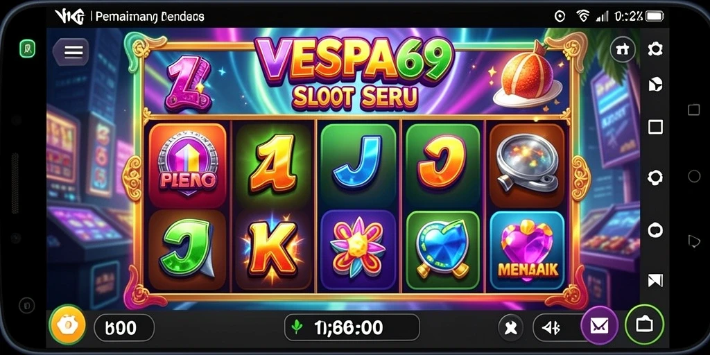 Tampilan menarik dari permainan Slot VESPA69 yang menampilkan berbagai simbol dan fitur.