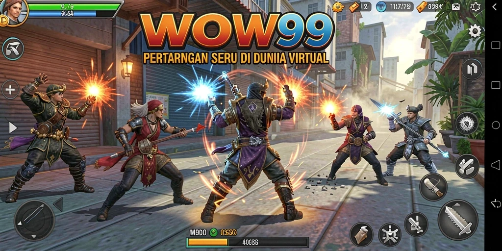 Screenshot gameplay WOW99 menampilkan pertarungan seru antara dua karakter.