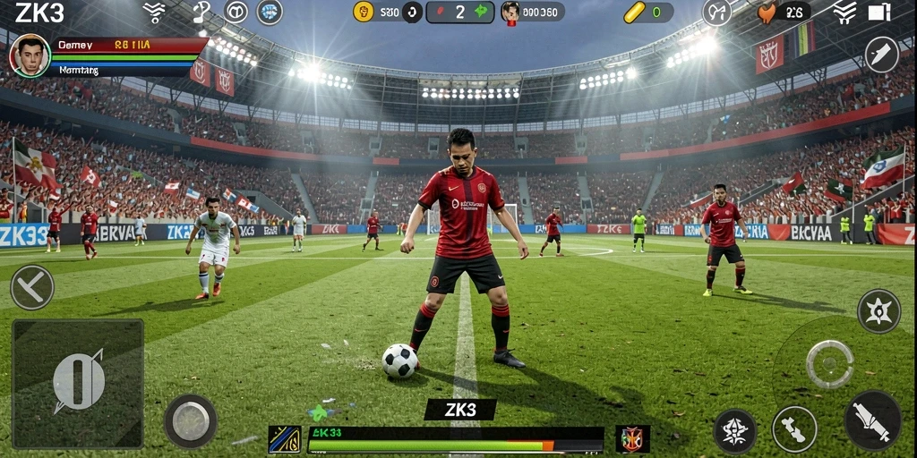 Gameplay ZK3 yang menegangkan dalam aksi sepak bola.